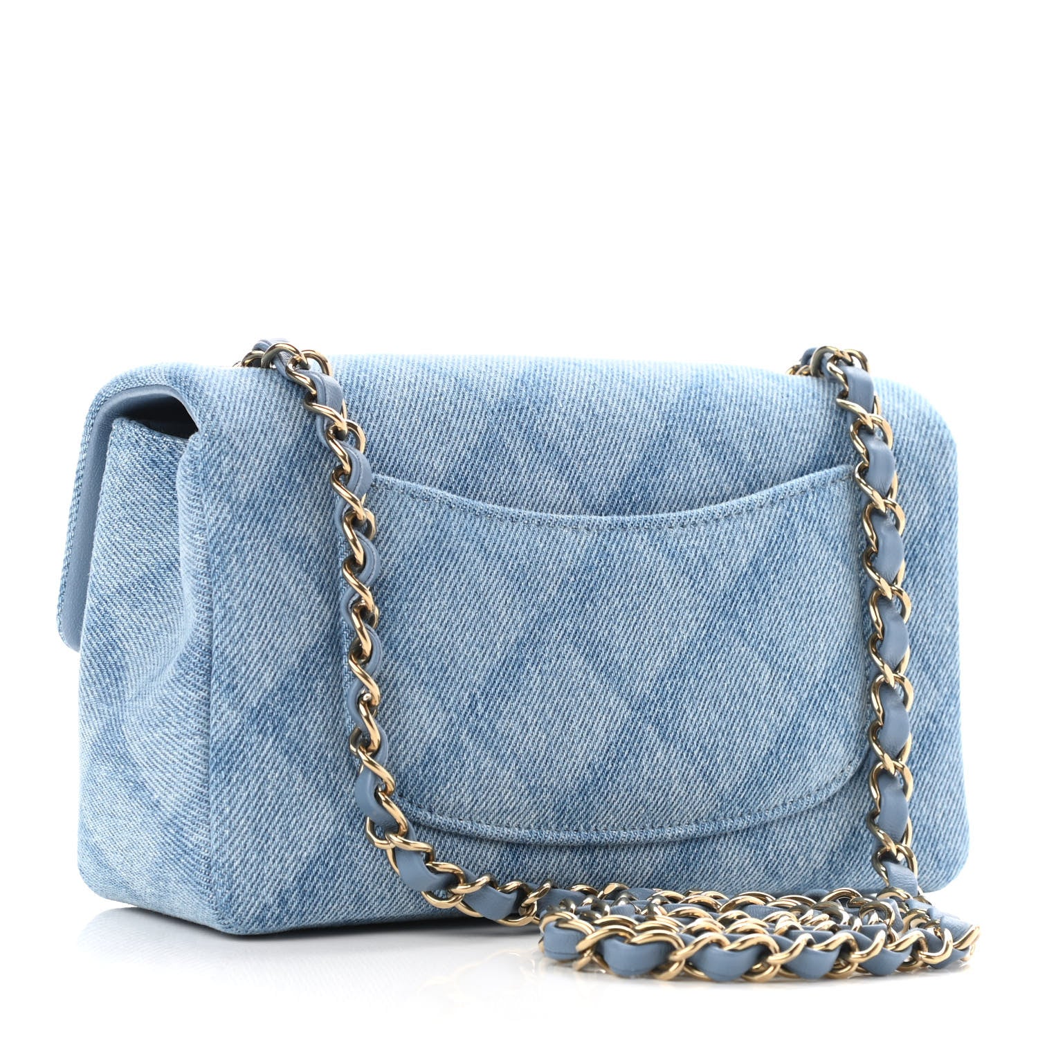 Chanel Denim Quilt Print Mini Rectangular Flap Light Blue 3 of 10