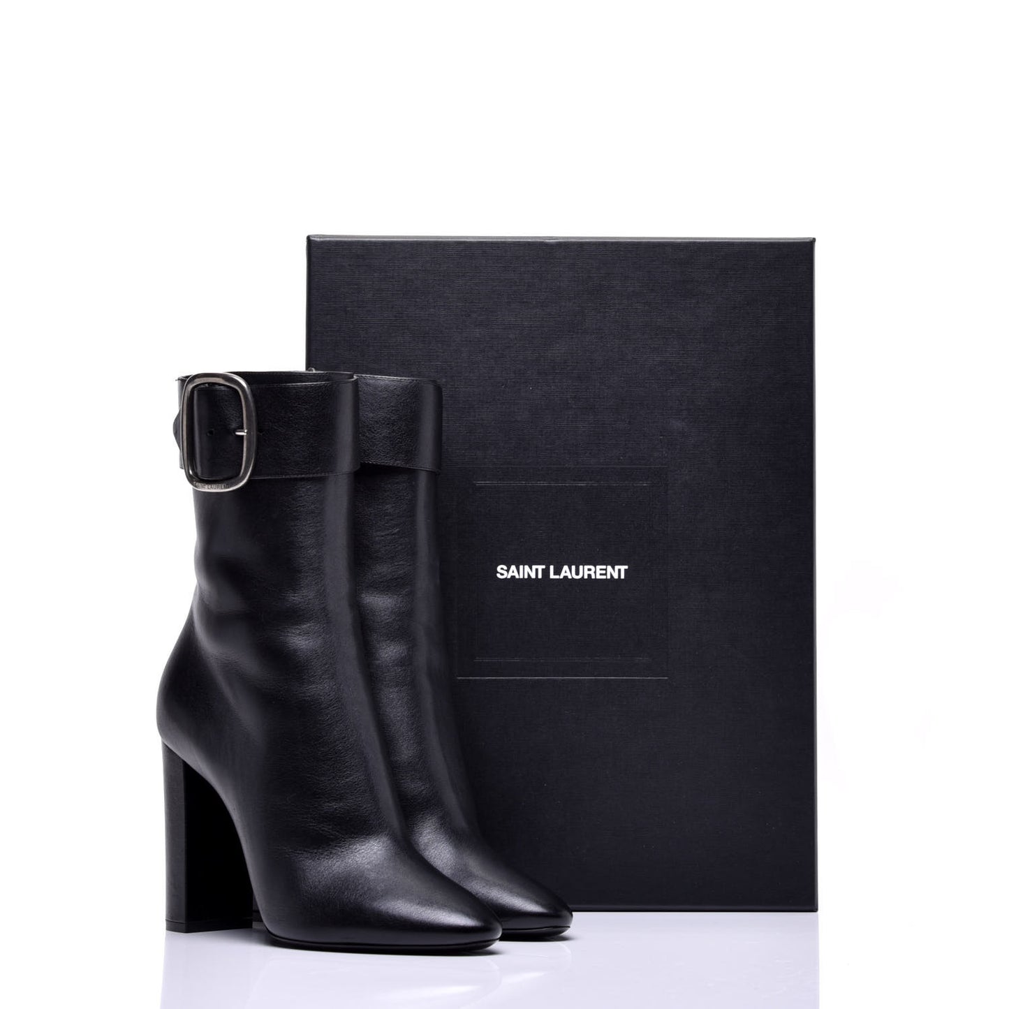 Calfskin Joplin Buckle Booties 40 Black