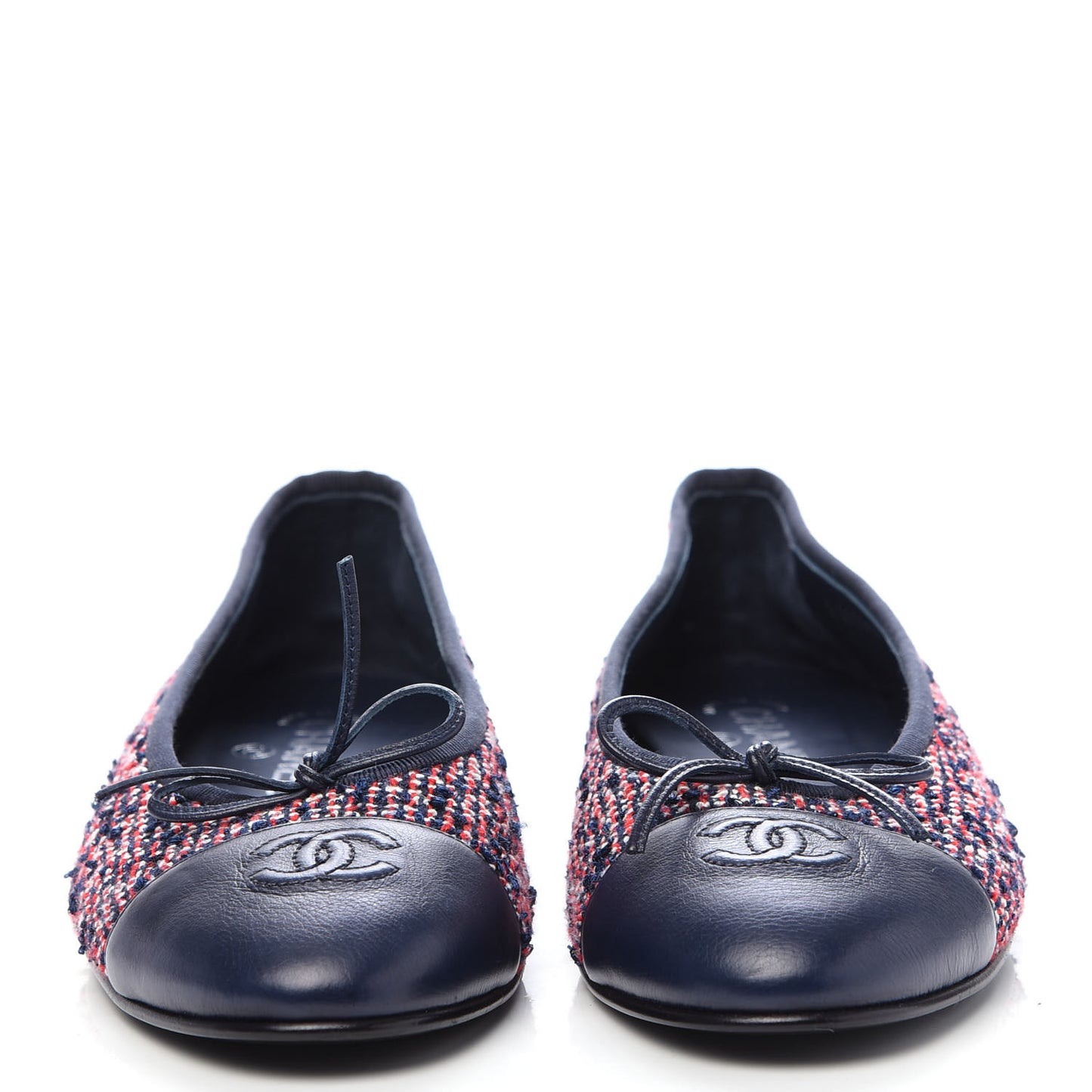 Tweed Lambskin Cap Toe Ballerina Flats 40 Navy Red