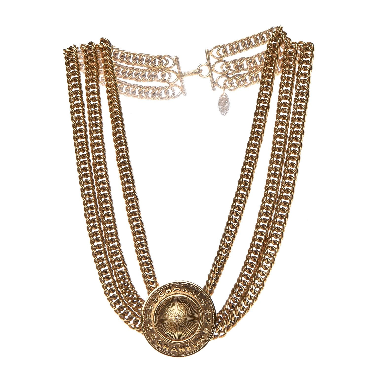 Chanel Multi Strand Medallion Necklace Gold 3 of 4