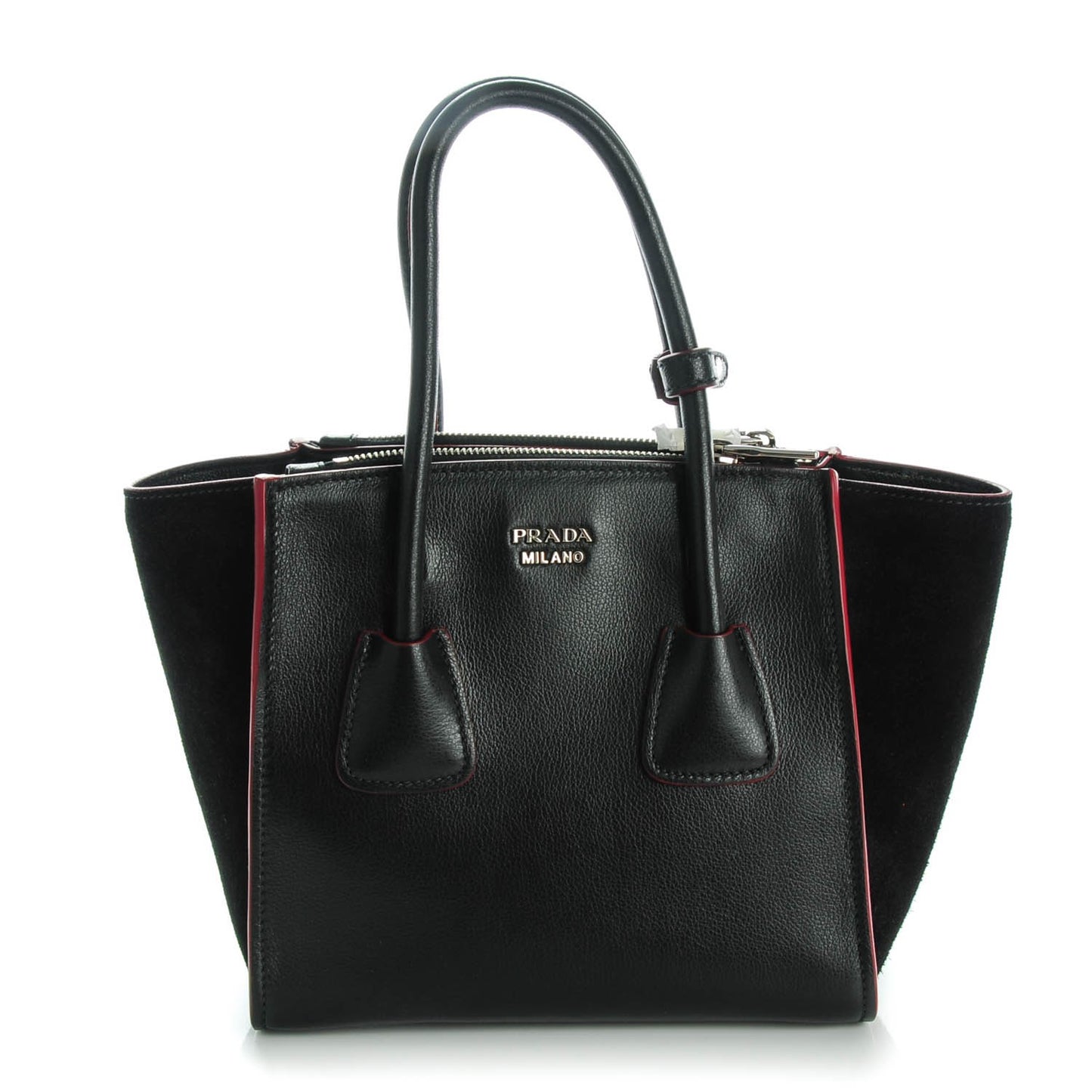 Glace Calf Scamosciato Suede Mini Twin Pocket Tote Black Rosso
