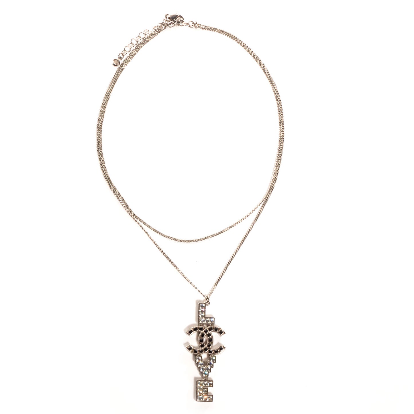 Crystal Love CC Pendant Necklace Silver Black