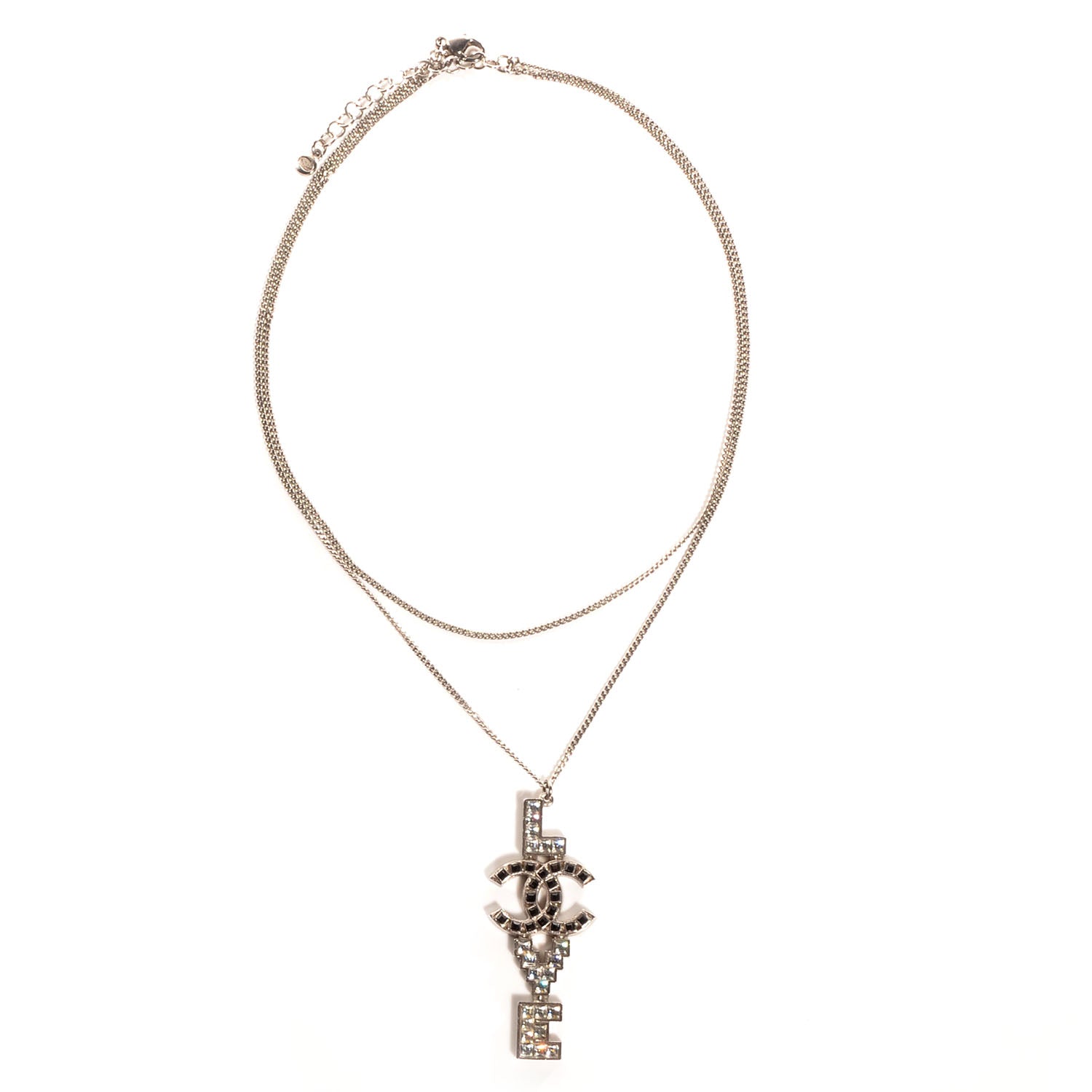Chanel Crystal Love CC Pendant Necklace Silver Black 3 of 6