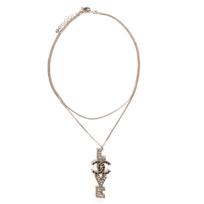 Chanel Crystal Love CC Pendant Necklace Silver Black 3 of 6