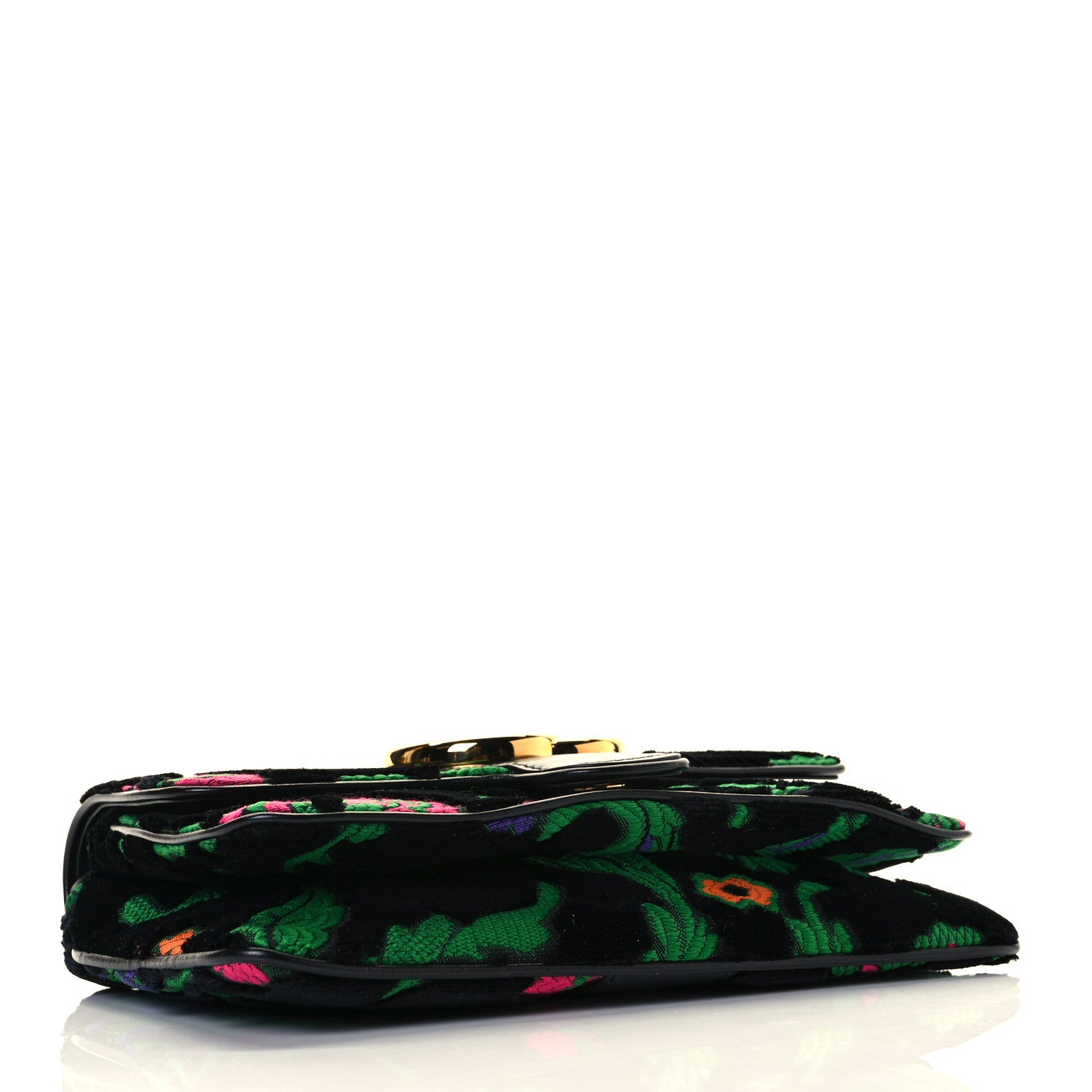 Gucci Velvet Jacquard Floral Embroidered Small Arli Flap Shoulder Bag Black Green Multicolor 8 of 27