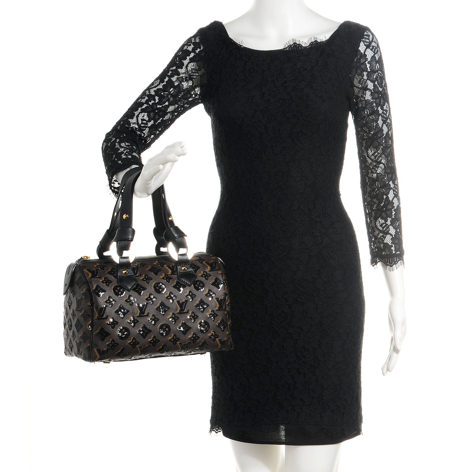 Louis Vuitton Monogram Sequins Eclipse Speedy 28 Black 2 of 9