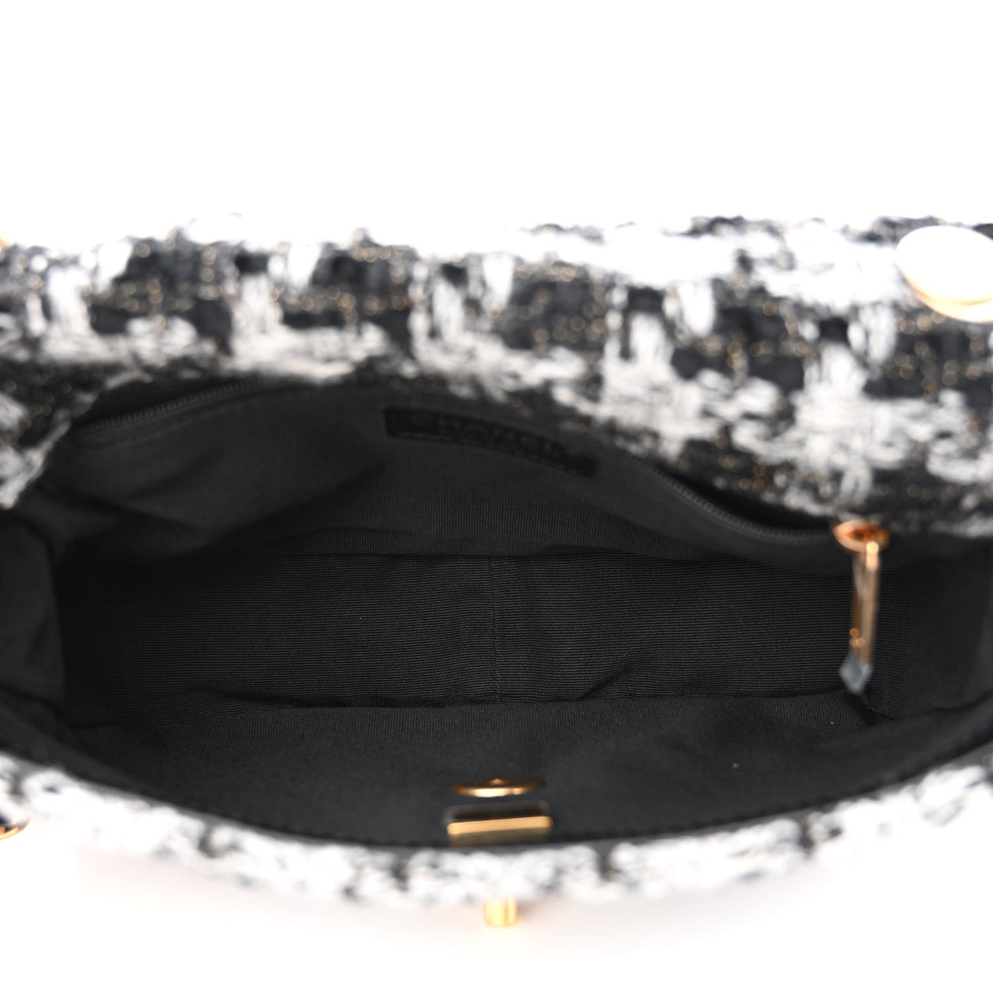 Wool Tweed Quilted Elegant Chain Flap Black Grey