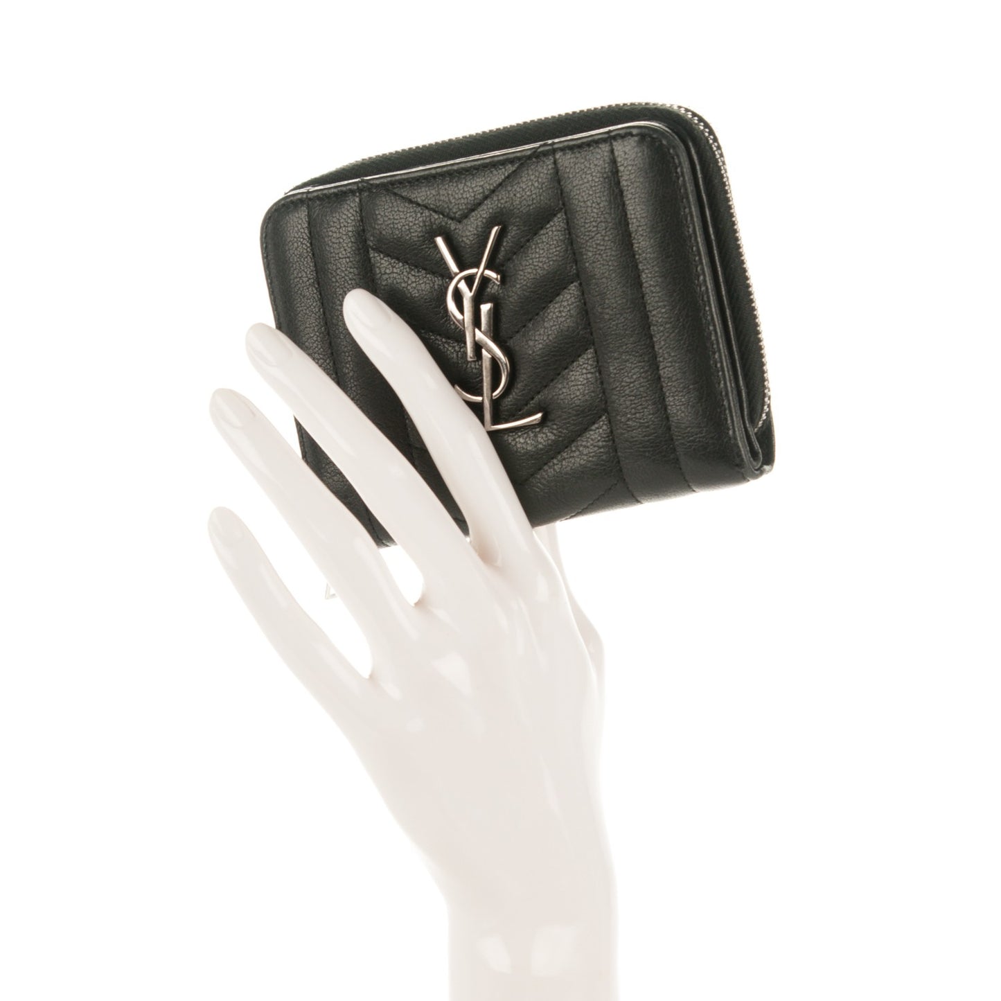 Lambskin Matelasse Chevron Monogram Compact Wallet Black