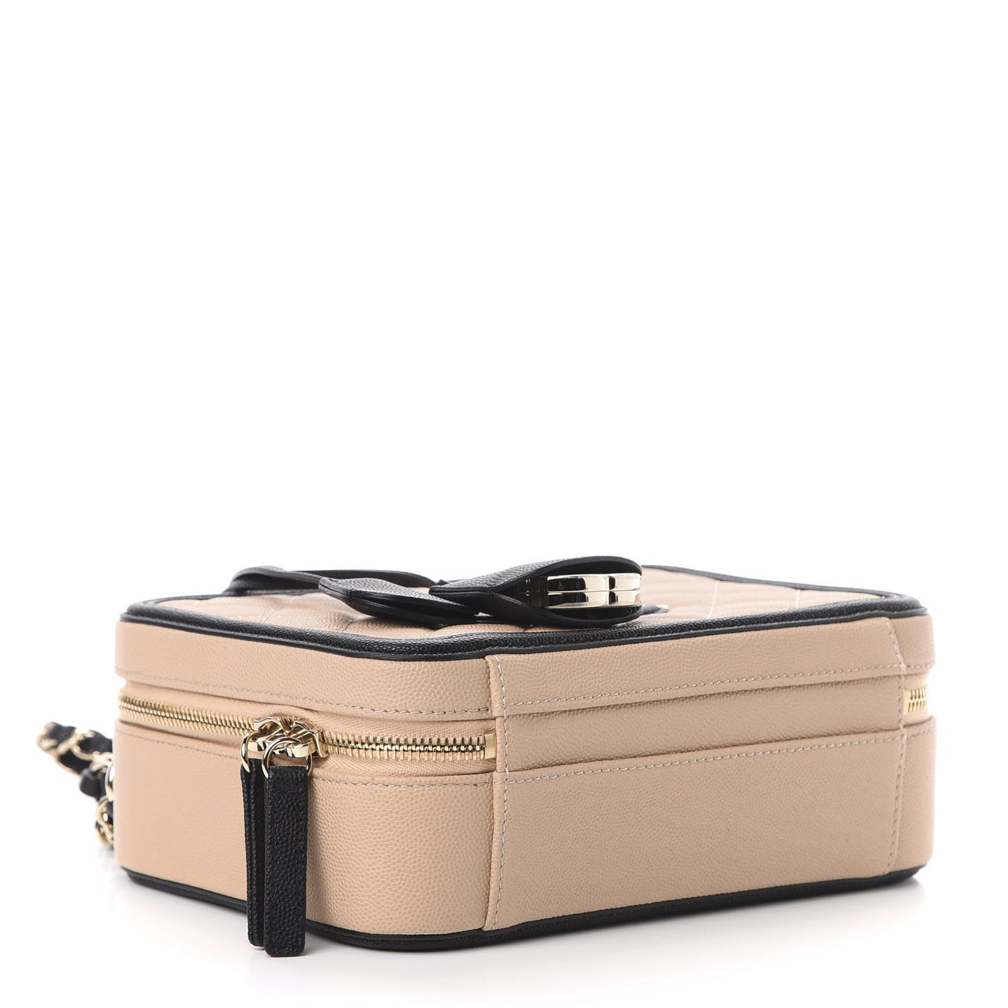 Caviar Quilted Medium CC Filigree Vanity Case Beige Black