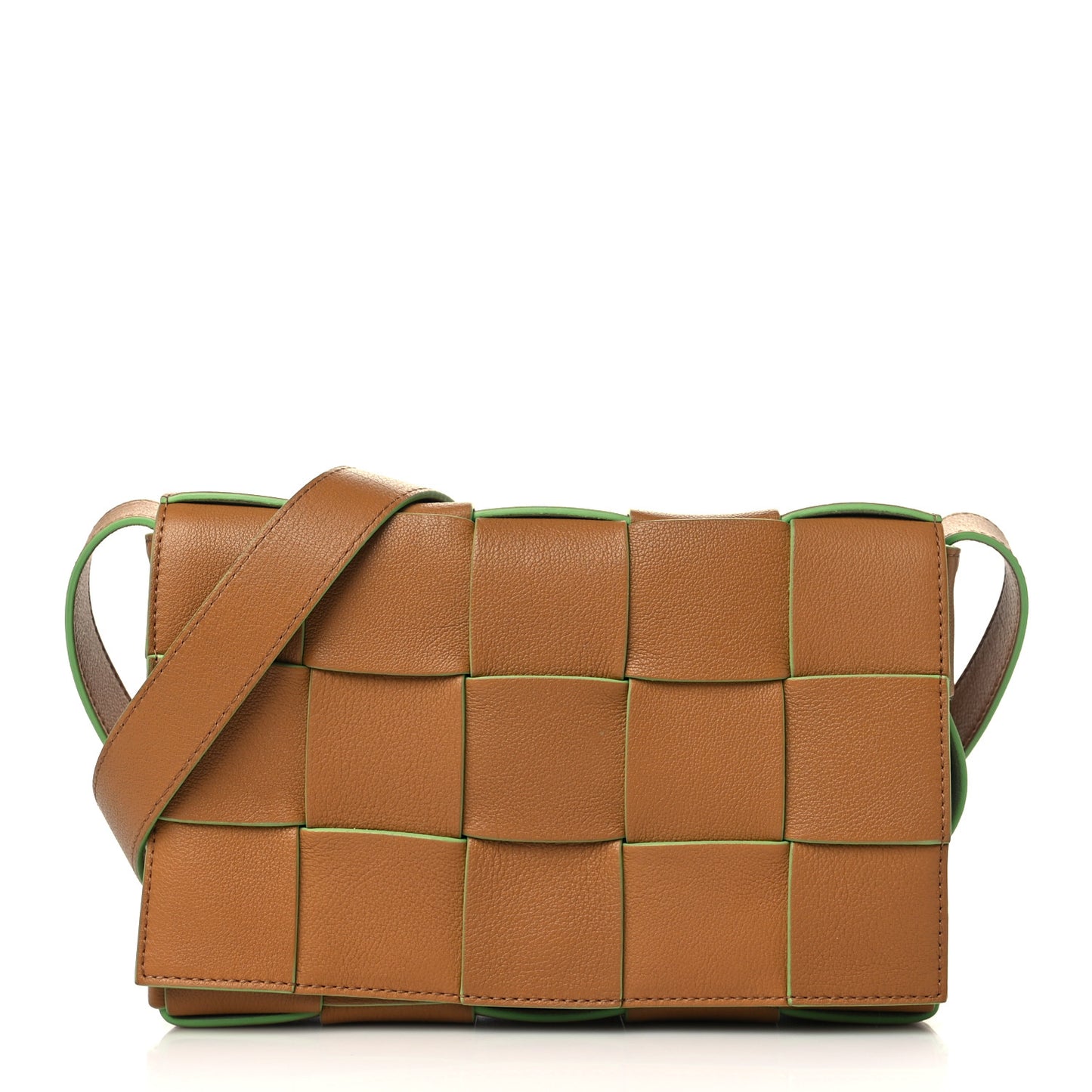 Grained Calfskin Maxi Intrecciato Cassette Crossbody Bag Caramel Pistachio