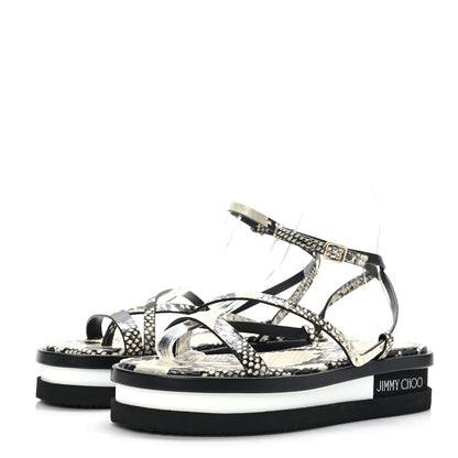 Jimmy Choo Snake Embossed Pine Platform Sandals 37.5 Black 3 of 6