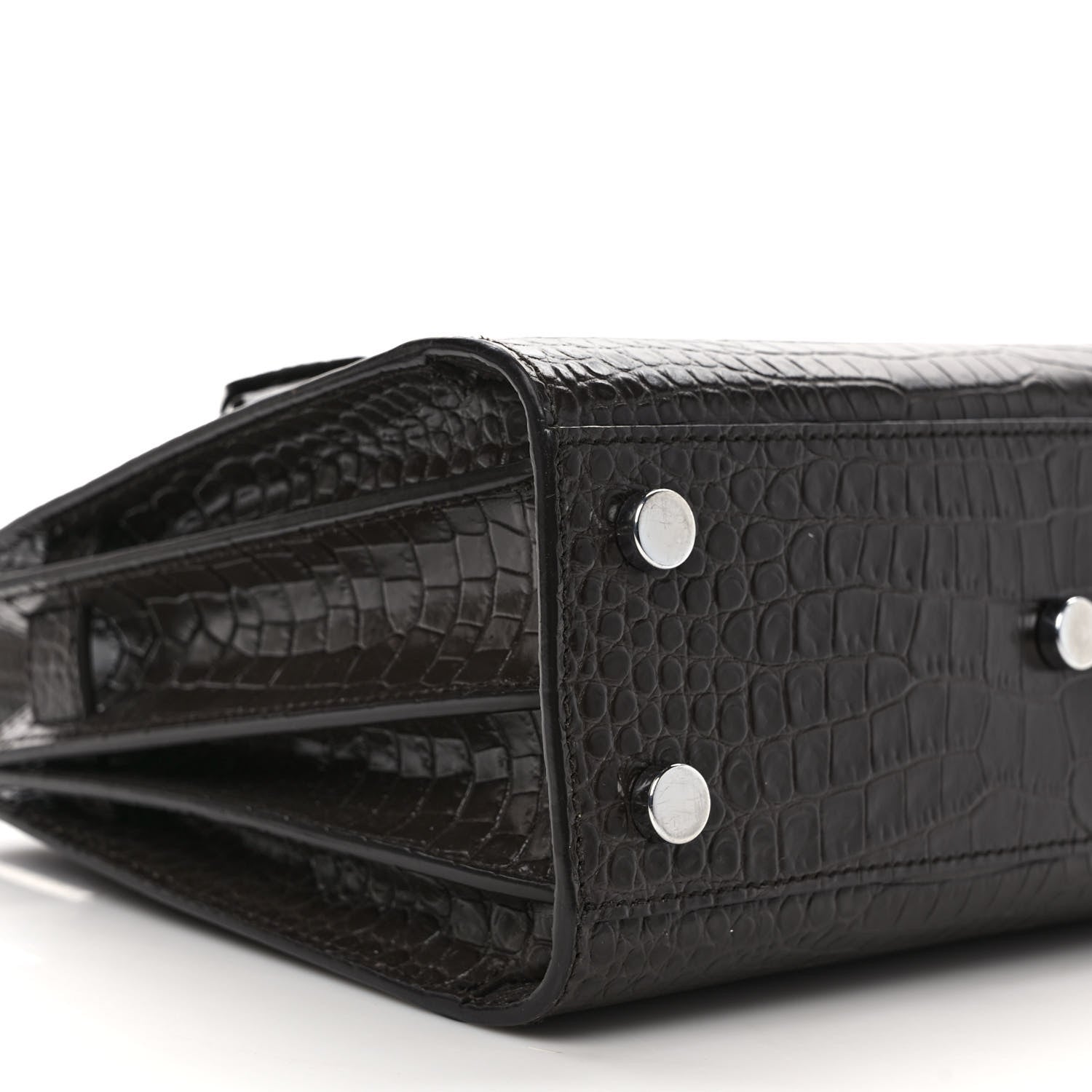 Saint Laurent Calfskin Crocodile Embossed Nano Sac De Jour Dark Brown 8 of 9