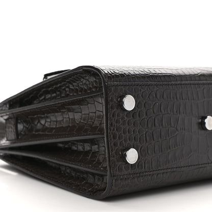 Saint Laurent Calfskin Crocodile Embossed Nano Sac De Jour Dark Brown 8 of 9