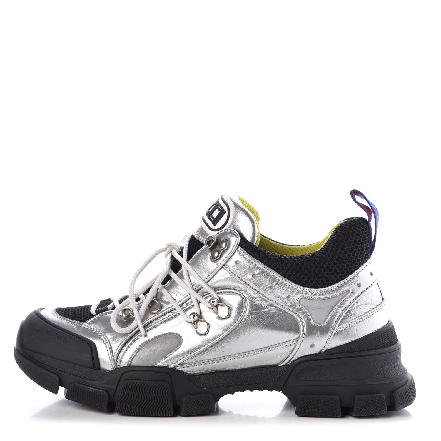 Gucci X SEGA Metallic Calfskin Mesh Womens Flashtrek Sneakers 41 Silver Black 1 of 11
