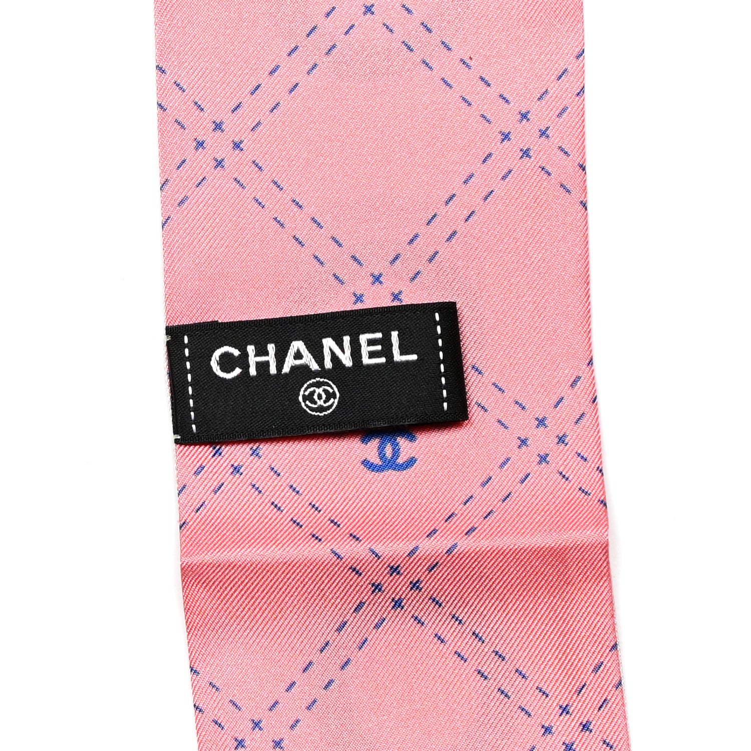 Chanel Silk CC Slim Bandeau Scarf Ecru Navy 3 of 3