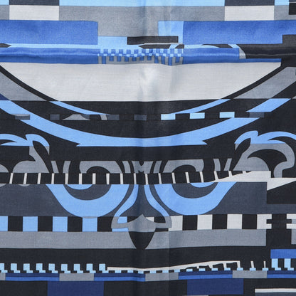 Hermes Silk Cotton Glitch Scarf 100 Navy Lake Bleu 4 of 6