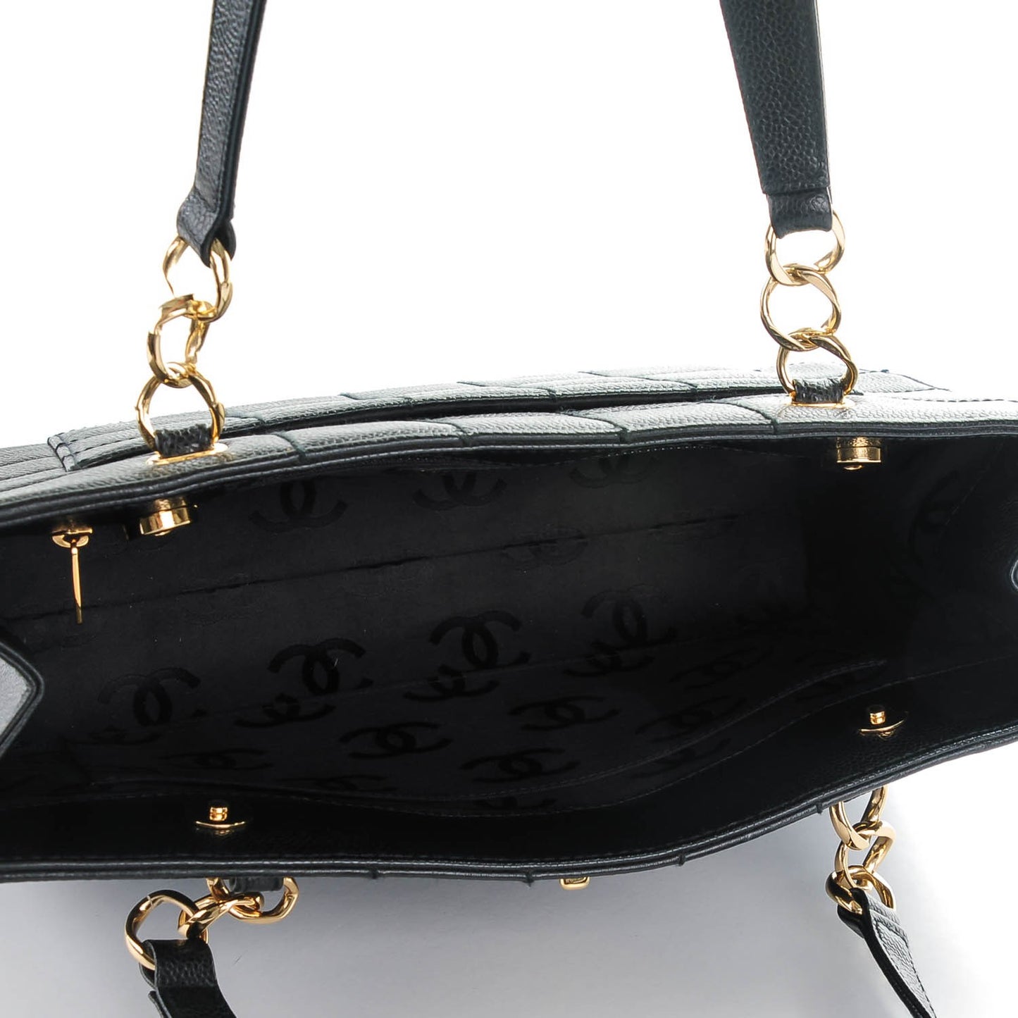 Caviar Square Stitched Shoulder Bag Black