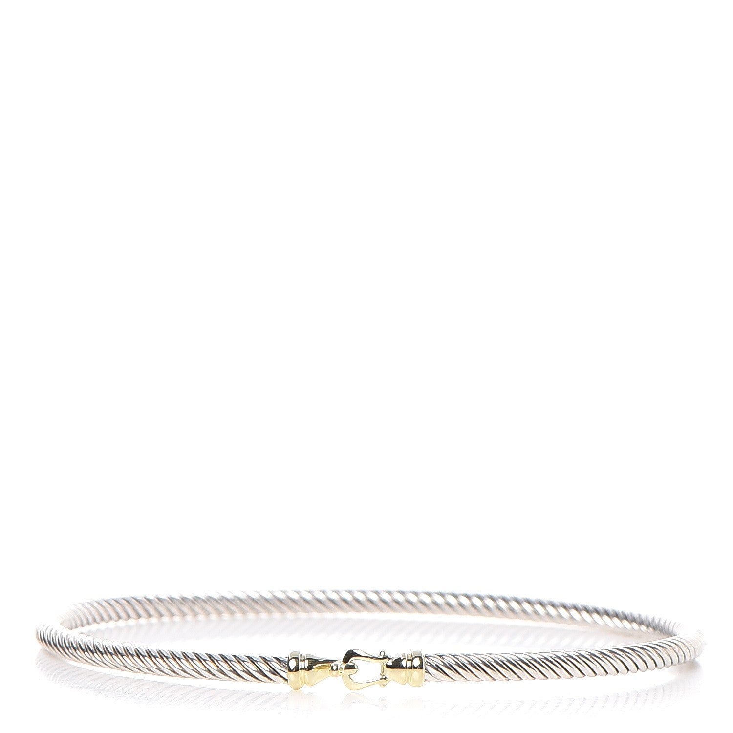 David Yurman Sterling Silver 18K Yellow Gold 3mm Cable Buckle Bracelet 1 of 4