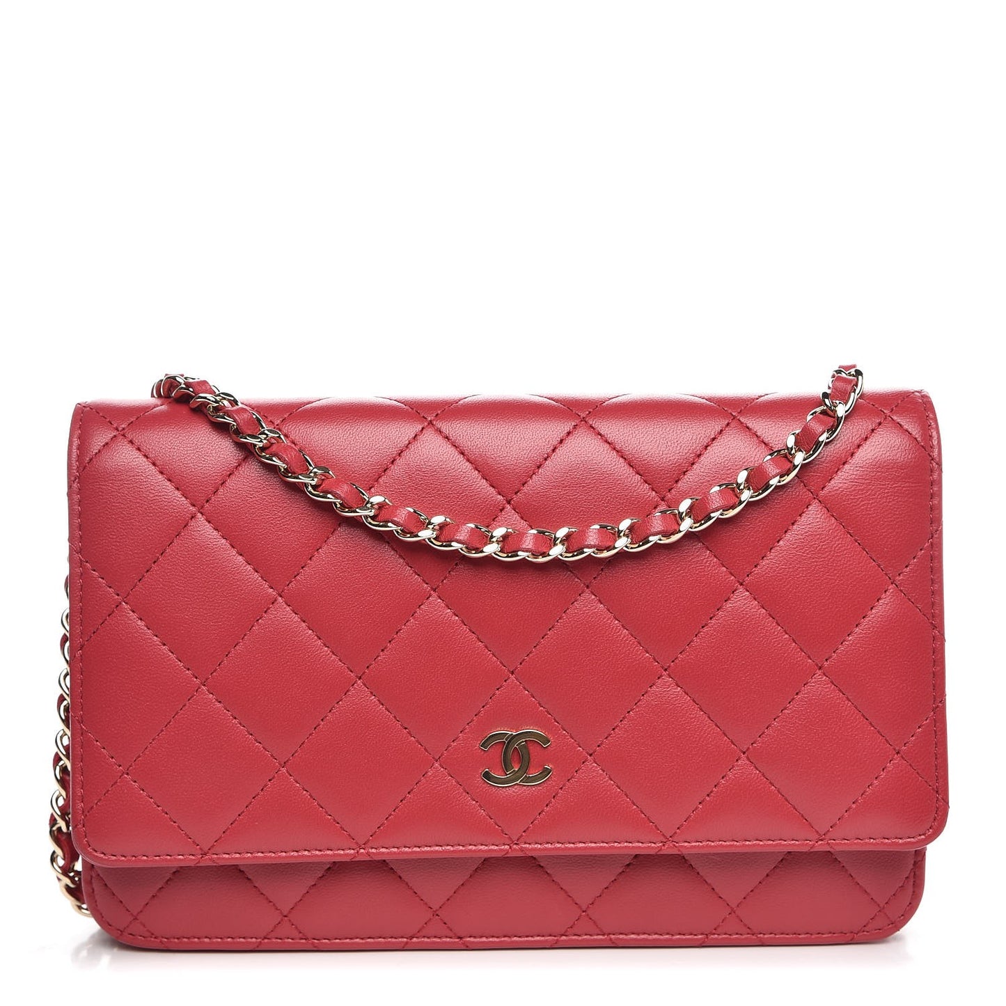 Lambskin Quilted Wallet On Chain WOC Pink