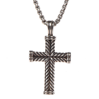 David Yurman Sterling Silver Chevron Cross Necklace 4 of 6