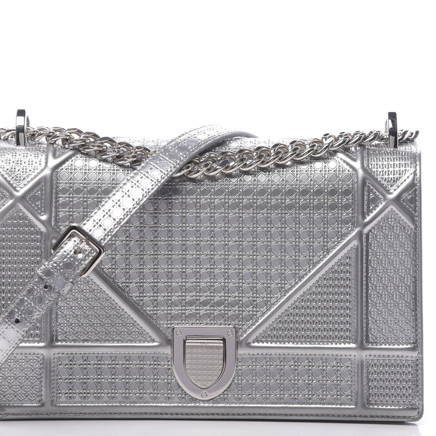 Metallic Patent Micro-Cannage Medium Diorama Flap Bag Silver