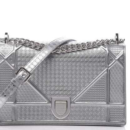 Christian Dior Metallic Patent Micro-Cannage Medium Diorama Flap Bag Silver 10 of 12