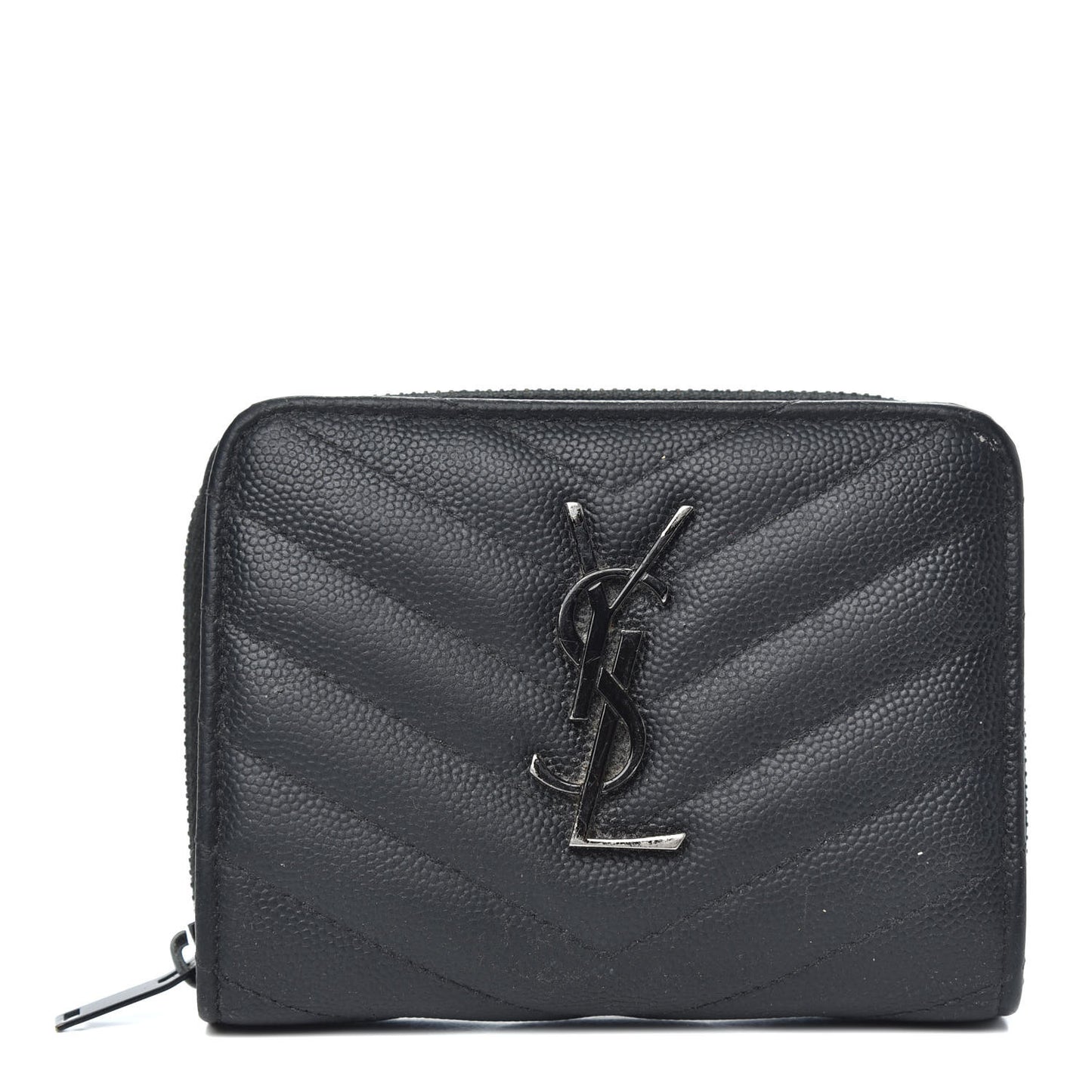 Grain De Poudre Matelasse Chevron Monogram Compact Zip Around Wallet Black