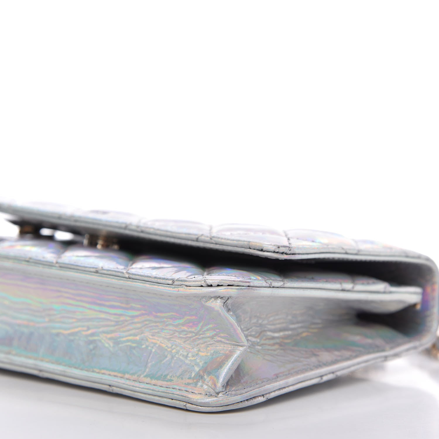 Chanel Iridescent Goatskin Quilted Wallet On Chain WOC Silver 7 of 11