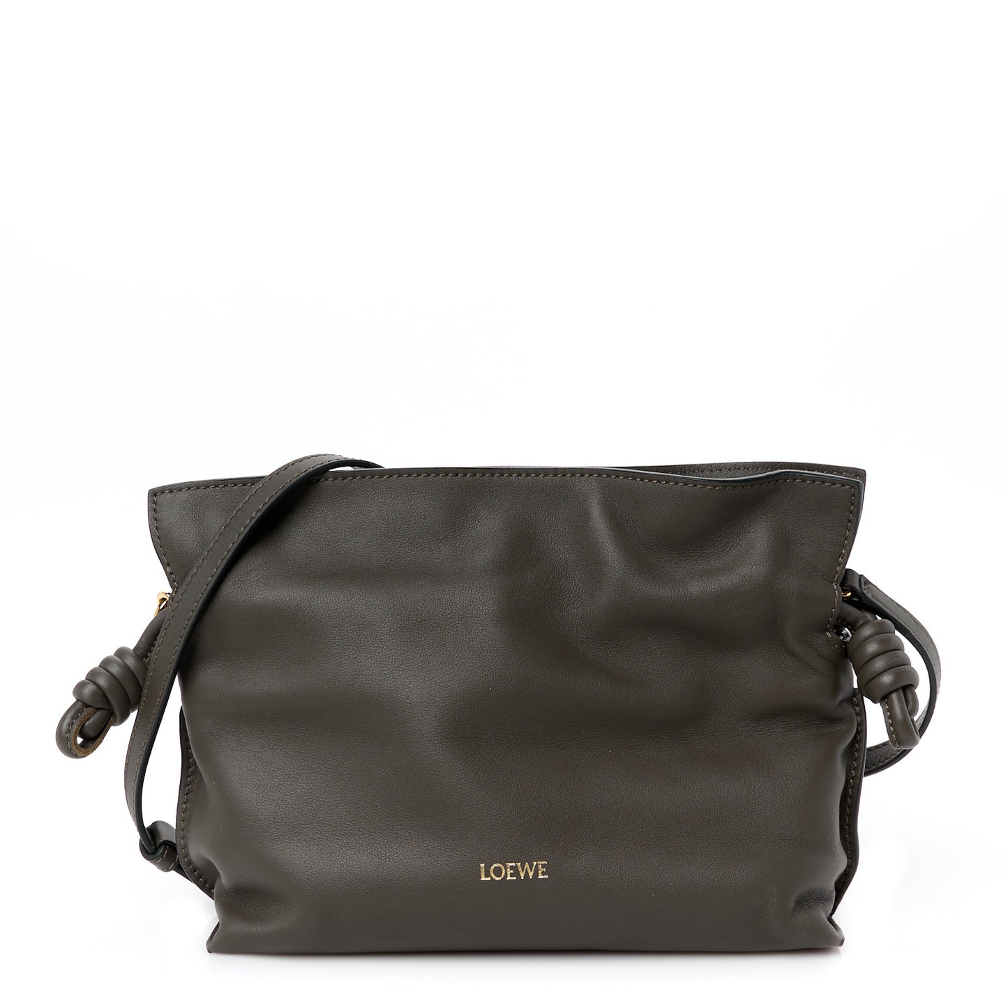 Calfskin Mini Flamenco Knot Clutch Vintage Khaki
