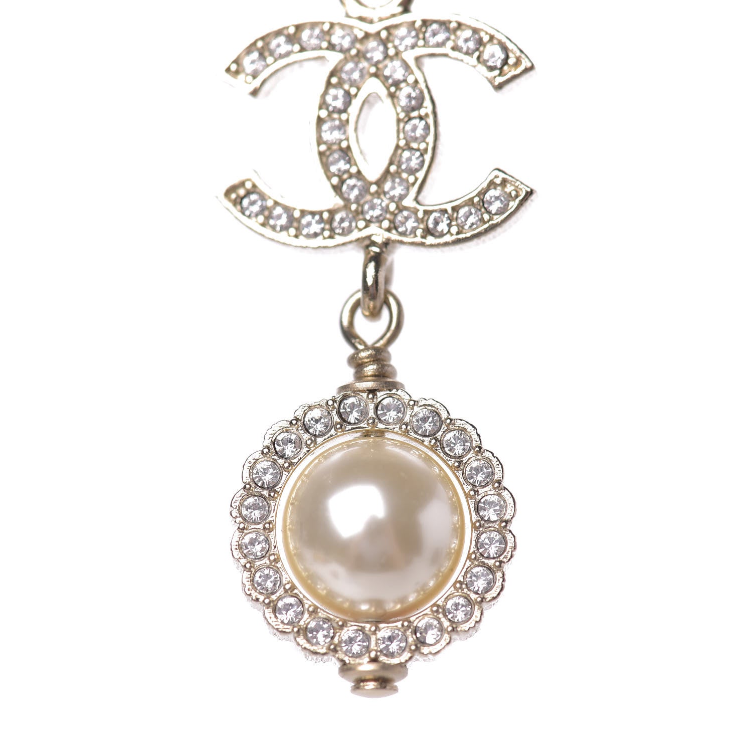 Chanel Crystal Pearl CC Lace Camellia Necklace Gold 5 of 8