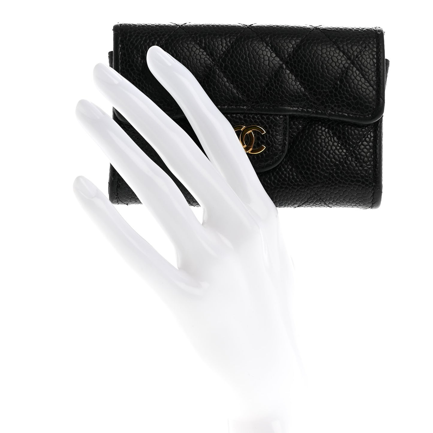 Caviar Quilted Flap Card Holder Wallet Black