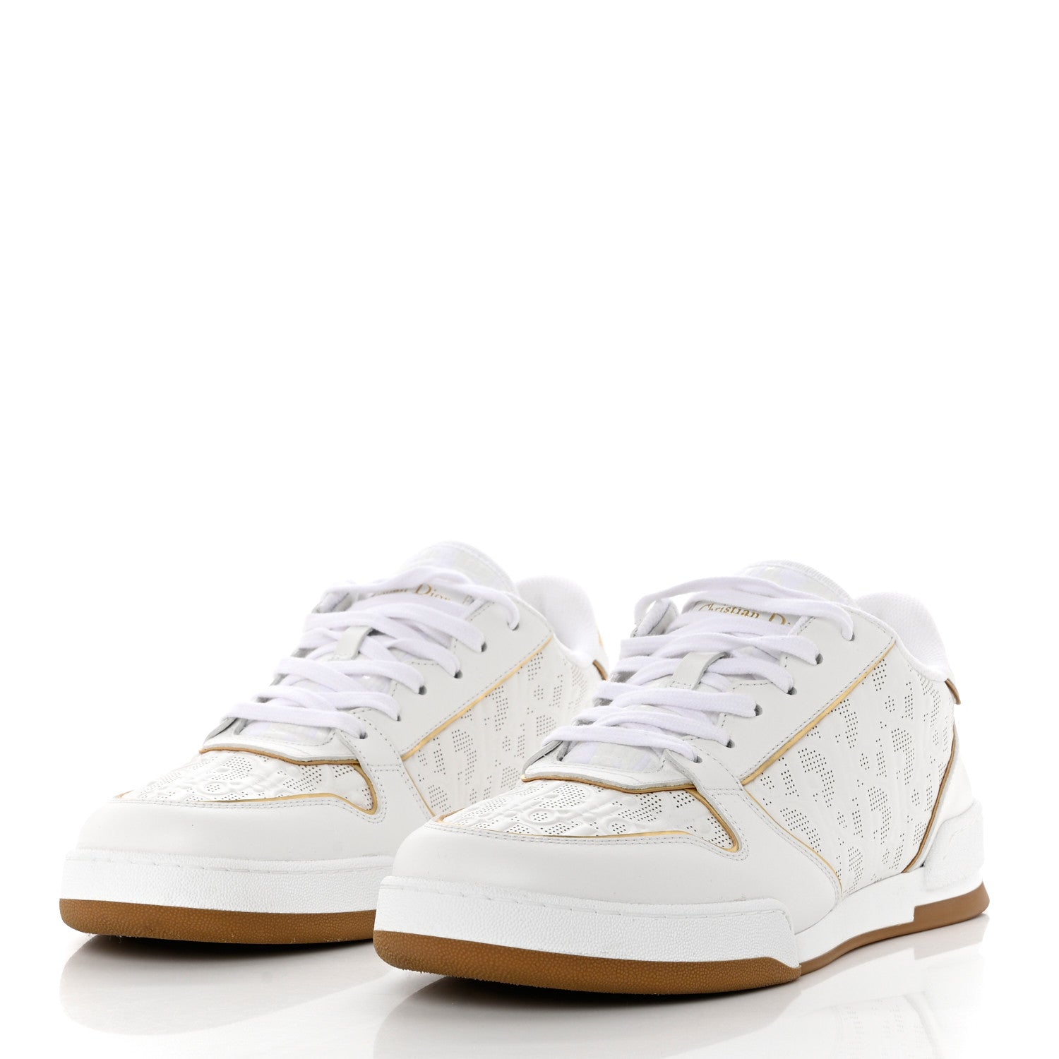Christian Dior Calfskin Oblique Laser Perforated Dior One Low Sneakers 39.5 Off White Gold 3 of 9