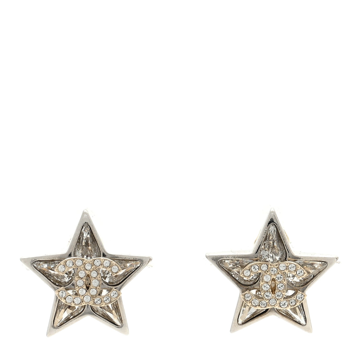 Chanel Crystal CC Star Earrings Silver 1 of 4