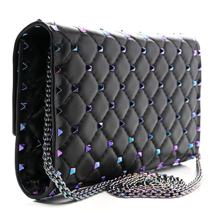 Valentino Garavani Lambskin Oil Slick Rockstud Spike Wallet on Chain Black 3 of 9