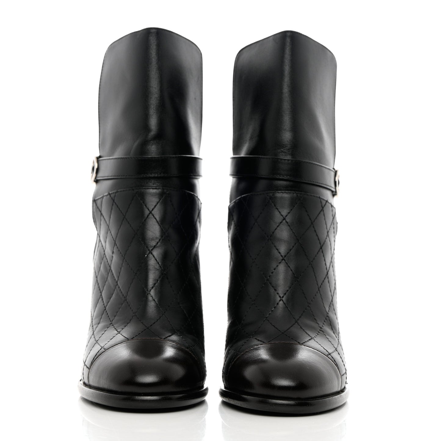 Calfskin Quilted Cap Toe Boots 40 Black Brown