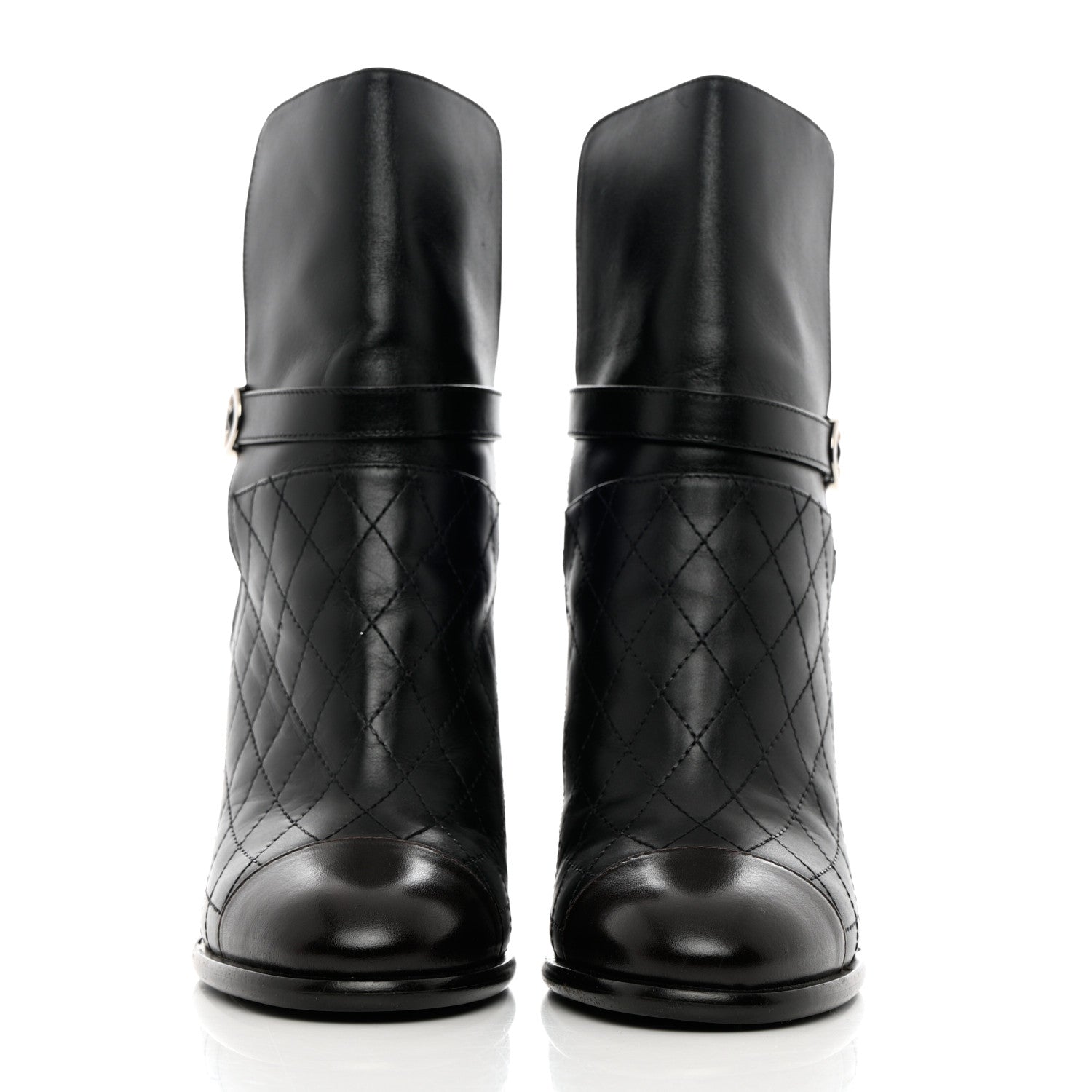 Chanel Calfskin Quilted Cap Toe Boots 40 Black Brown 2 of 11