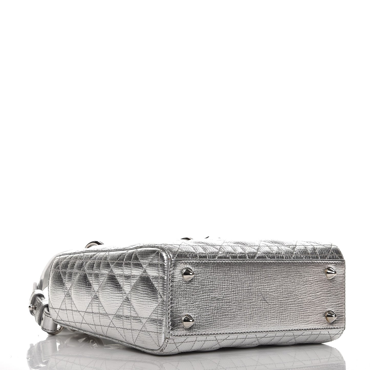 Metallic Grained Calfskin Cannage Small Lucky Badges My Lady Dior Silver