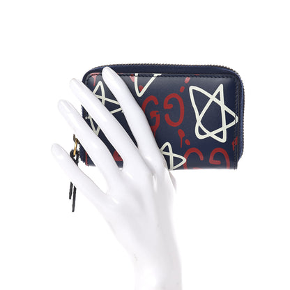 Gucci Calfskin GucciGhost Zip Around Card Case Blue Agata Hibiscus Red 2 of 8