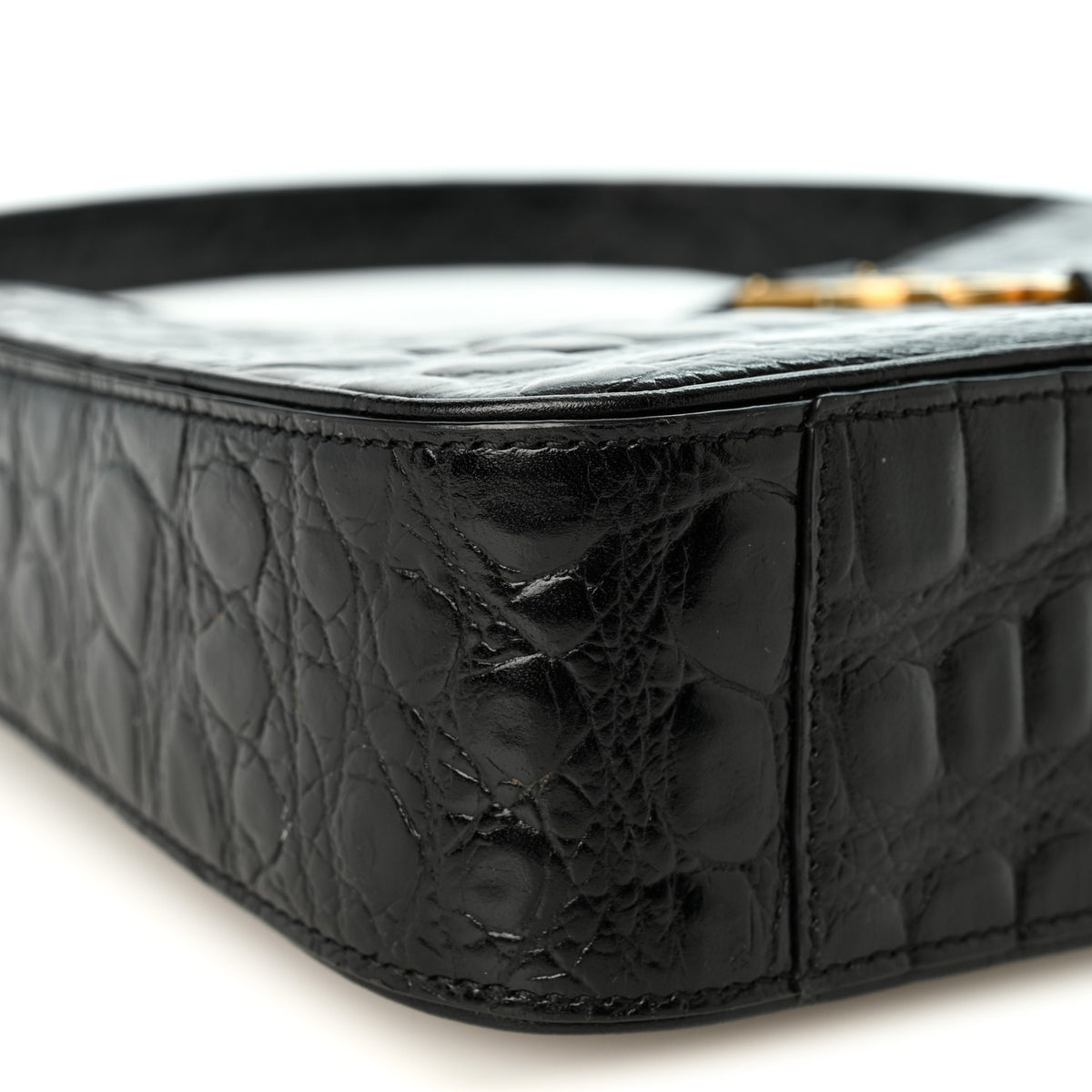 Saint Laurent Calfskin Crocodile Embossed LE 5 A 7 Hobo Black 8 of 9