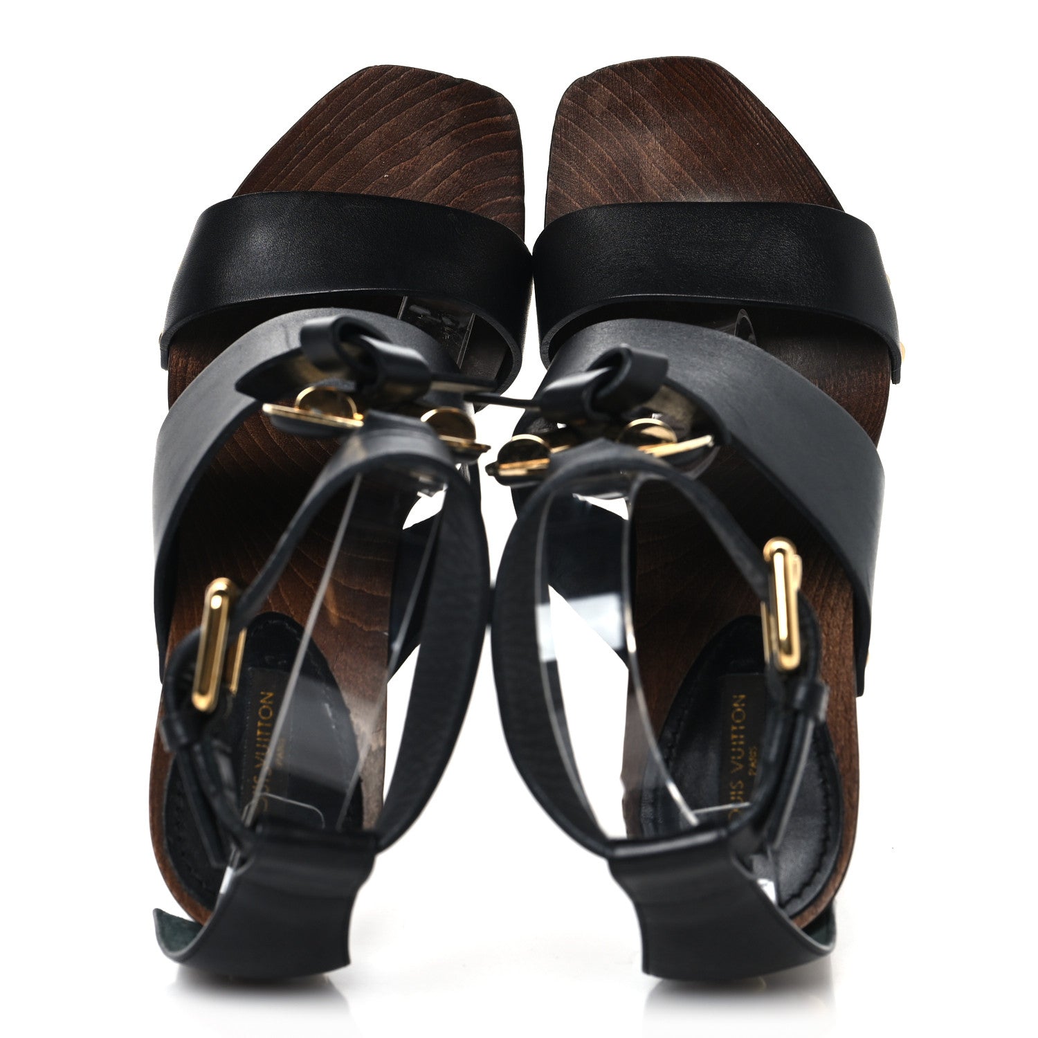Louis Vuitton Wood Calfskin Vedette Platform Sandals 37.5 Black 2 of 9