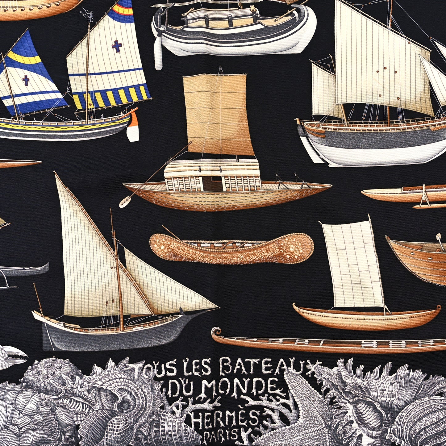 Silk Tous Les Bateaux Du Monde Scarf 90 Black Gris Marron