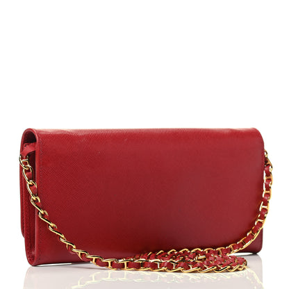Prada Saffiano Metal Oro Chain Wallet Fuoco 3 of 9