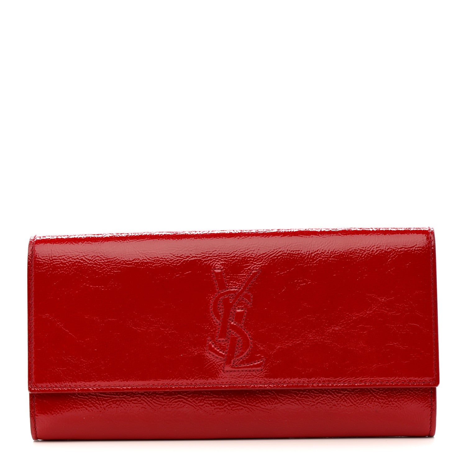Saint Laurent Textured Patent Monogram Large Belle De Jour Clutch Red 1 of 6