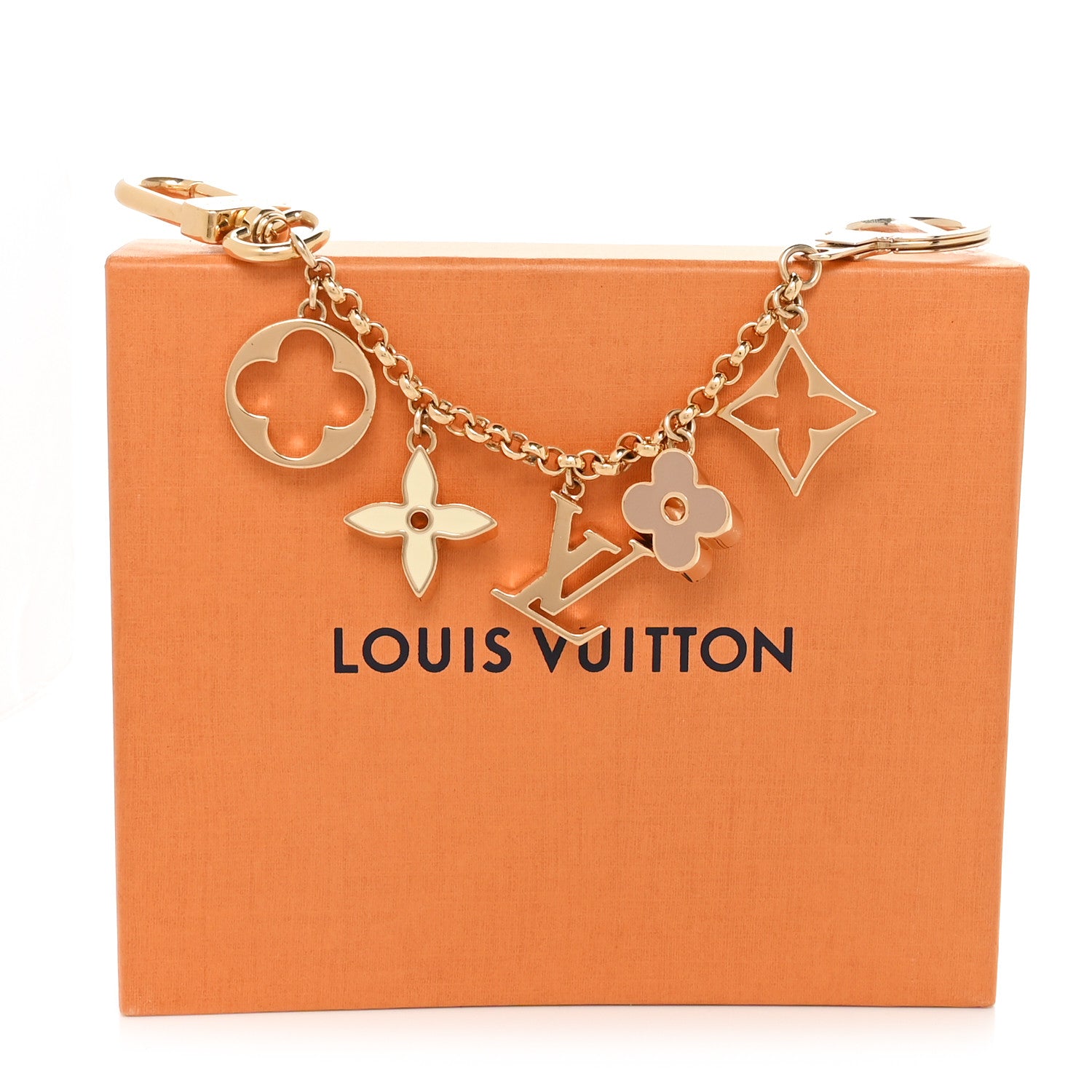 Louis Vuitton Brass Enamel Fleur De Monogram Bag Charm Chain Gold 5 of 5