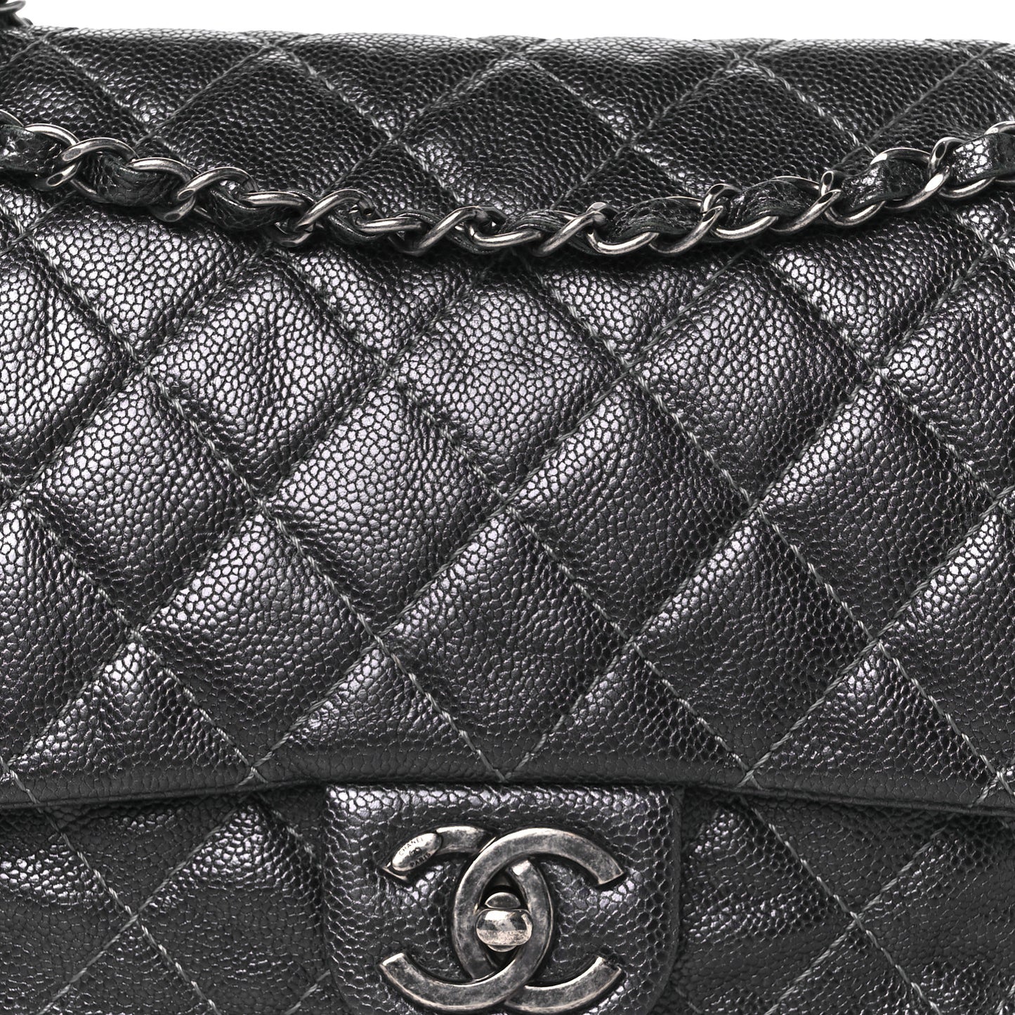 Iridescent Caviar Quilted Jumbo Easy Flap Grey