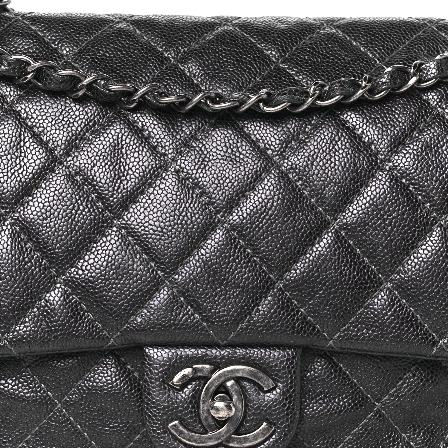 Chanel Iridescent Caviar Quilted Jumbo Easy Flap Grey 9 of 11