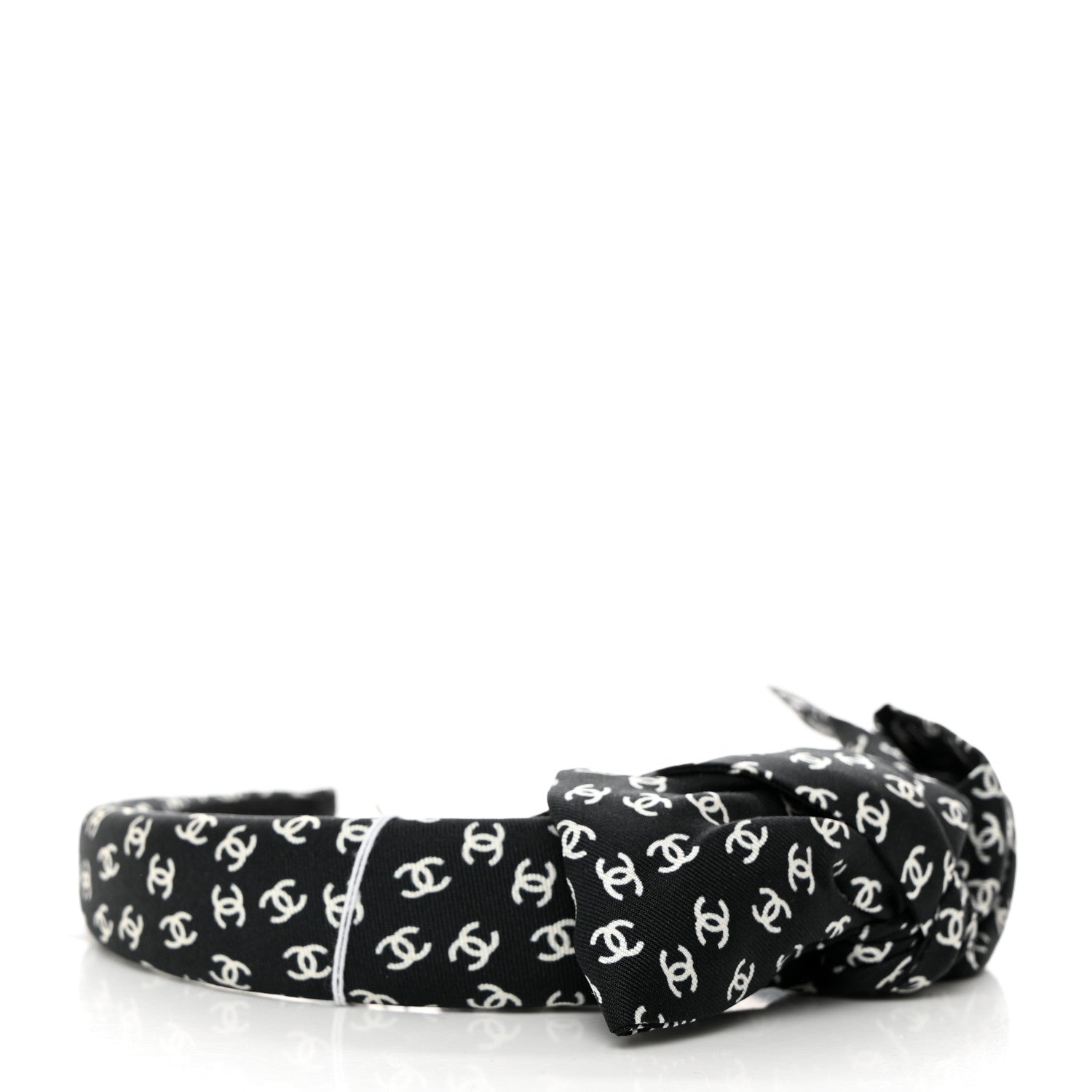 Chanel Silk Bow CC Headband Black Ecru 4 of 6