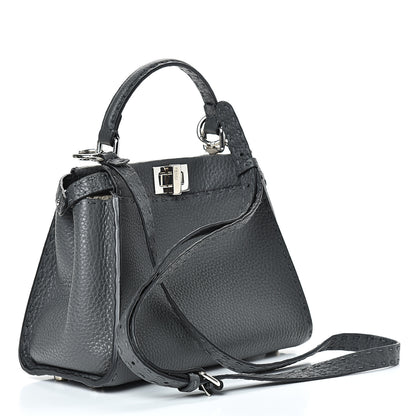 Fendi Cuoio Romano Selleria Bi-Color Mini Peekaboo Iconic Satchel Asfalto Latte 3 of 12