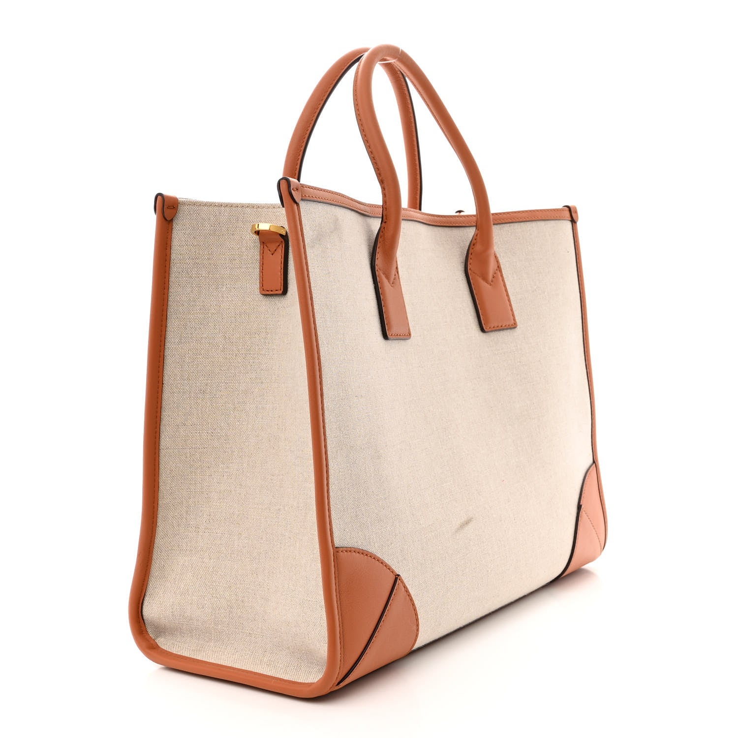 MCM Calfskin Linen Large Munchen Tote Cognac 3 of 15