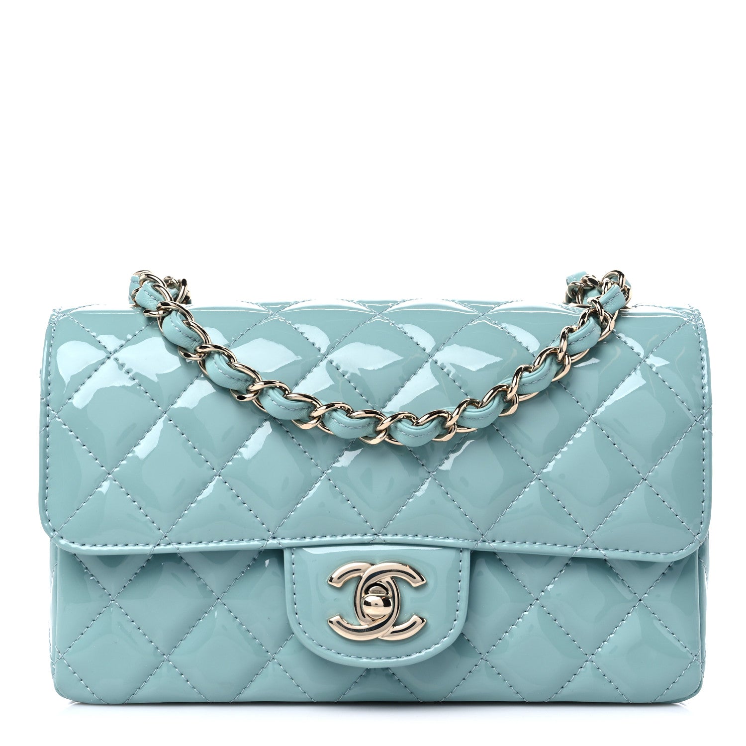 Chanel Patent Calfskin Quilted Mini Rectangular Flap Light Blue 1 of 9